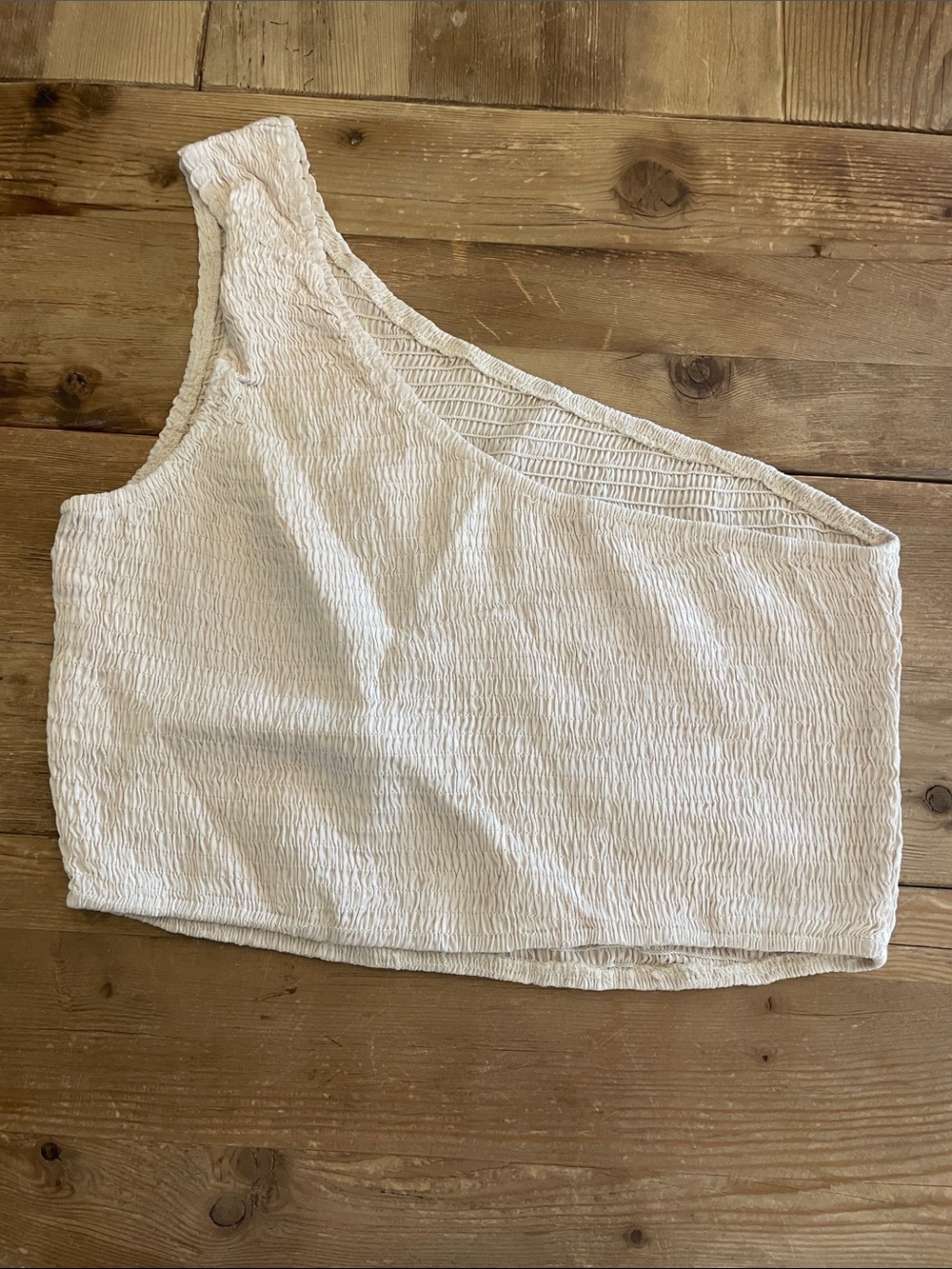 One-Shoulder White Smocked Crop Top